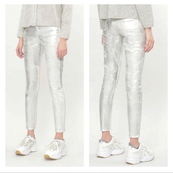 NWT GRLFRND Karolina Silver Metallic Skinny Jean - Picture 2 of 11